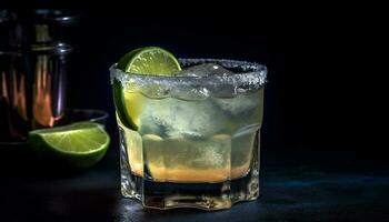 ein erfrischend Mojito Cocktail mit Kalk, Eis, und frisch Minze generiert durch ai foto