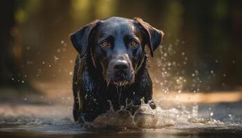 Labrador Retriever planschen im nass draußen, spielerisch und verwöhnt generiert durch ai foto