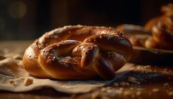 nachsichtig Gourmet Gebäck Stapel, ungesund Genuss im Süss gebacken Waren generiert durch ai foto