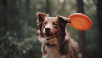 süß Terrier Hündchen spielen mit Spielzeug im Grün Sommer- Rasen generiert durch ai foto