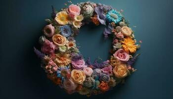 Sommer- Kranz von Rosa und lila Gänseblümchen symbolisiert Liebe und Kreativität generiert durch ai foto