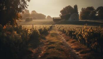 Sonnenuntergang Über Weinberg, Herbst Ernte im Chianti generiert durch ai foto