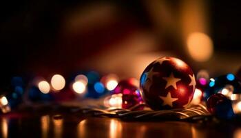 glühend Weihnachten Dekorationen erleuchten das dunkel Nacht generiert durch ai foto