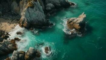 majestätisch Cliff, erodiert Felsen, brechen Welle Schönheit generiert durch ai foto