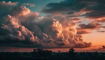 beschwingt Sonnenuntergang Himmel Silhouetten still Baum Schönheit generiert durch ai foto