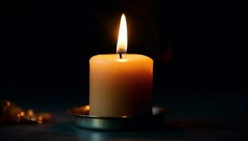 glühend Kerze entzündet sich Spiritualität im still Dunkelheit generiert durch ai foto
