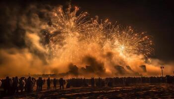 explosiv Feuerwerk Licht oben das Nacht Himmel generiert durch ai foto