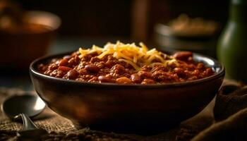 gesund hausgemacht Mahlzeit gekocht Fleisch und Bohnen generiert durch ai foto