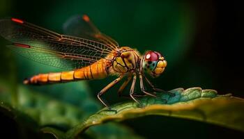 Insekt Flügel ruhen auf Grün Blatt generiert durch ai foto