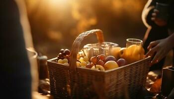 organisch Obst Picknick bringt zusammen gesund Lebensstile generiert durch ai foto