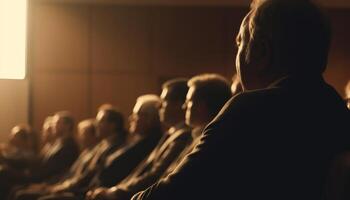 groß Gruppe von Menschen Sitzung im Seminar generiert durch ai foto