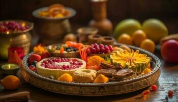 Süss Obst Schüssel ein Gourmet Genuss Feier generiert durch ai foto