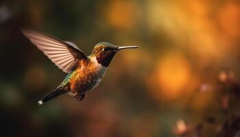 schweben rufous Kolibri flattern Flügel Mitte Luft generiert durch ai foto