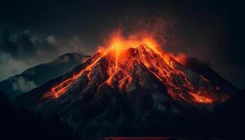 ausbrechen Berg Gipfel, Rauch, Feuer, Achtung, Abenteuer generiert durch ai foto