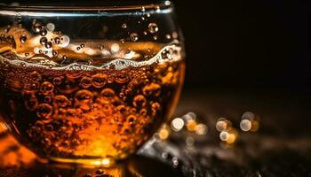 golden Whiskey gegossen in ein Kristall Glas generiert durch ai foto