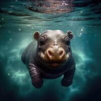 Flusspferde Schwimmen Unterwasser, ai generiert. foto