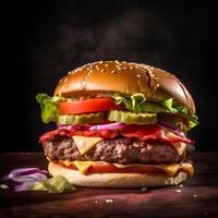 ein köstlich amerikanisch klassisch das Alle Amerikaner Hamburger. generativ ai foto