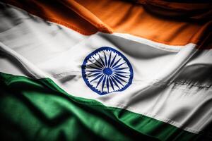 realistisch von das winken Indien Flagge mit interessant Textur. winken von National Indien Flagge. Indien Flagge Hintergrund Design zum Unabhängigkeit Tag und andere Feier. Flagge von Indien durch ai generiert foto