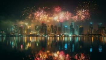 beschwingt Stadt Leben entzündet sich Feier mit Feuerwerk generiert durch ai foto