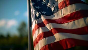 amerikanisch Flagge winken im das Sommer- Sonnenlicht generiert durch ai foto