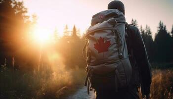 Backpacker Wandern Berg Gipfel, genießen Freiheit draußen generiert durch ai foto