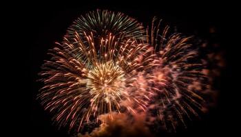 beschwingt Farben explodiert im ein Feuerwerk Anzeige generiert durch ai foto