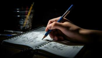 Handschrift auf Papier mit Stift und Bleistift generiert durch ai foto