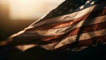 Stolz im Freiheit amerikanisch Flagge winken draußen generiert durch ai foto