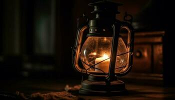 Antiquität Laterne glühend mit alt gestaltet Kerosin Flamme generiert durch ai foto