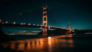 beleuchtet Suspension Brücke spiegelt Schönheit im Natur generiert durch ai foto
