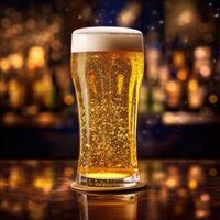 ai generiert ein erfrischend Pint von Bier, Brausetabletten und golden, winkt mit es ist verlockend Aroma und vielversprechend ein Moment von Genuss und Entspannung foto