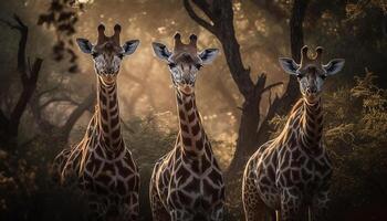 Giraffen Stehen im ein Reihe, suchen süß generiert durch ai foto