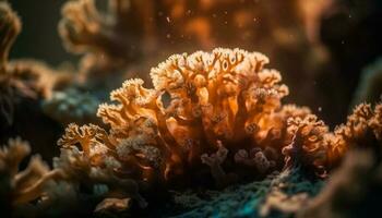 bunt Clown Fisch schwimmen im beschwingt Koralle Riff generiert durch ai foto