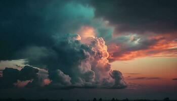 launisch Himmel Über still Landschaft beim Sonnenuntergang generiert durch ai foto