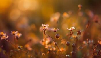 beschwingt Wildblumen blühen im still Wiese Landschaft generiert durch ai foto