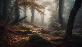 gespenstisch Wald Geheimnis, still Schönheit im Natur generiert durch ai foto