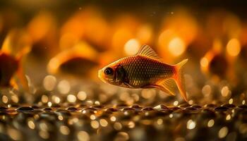 glühend Goldfisch Schwimmen im frisch unter Wasser Eleganz generiert durch ai foto