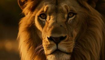 majestätisch Löwin starren beim Kamera im Savanne generiert durch ai foto