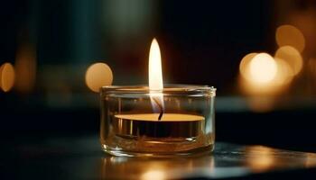 glühend Kerze entzündet sich Spiritualität im still Szene generiert durch ai foto