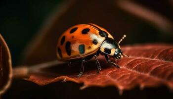 entdeckt Marienkäfer kriecht auf Grün Blatt draußen generiert durch ai foto