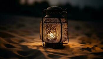 Antiquität Laterne glühend im natürlich Nacht Beleuchtung generiert durch ai foto
