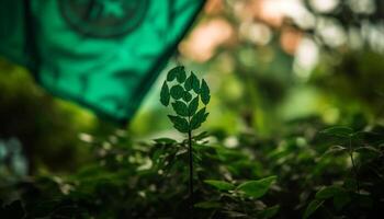 frisch Grün Blatt im Sonnenlicht, symbolisieren Wachstum generiert durch ai foto