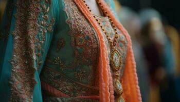 elegant Sari Kleid Vitrinen indisch Kultur Schönheit generiert durch ai foto