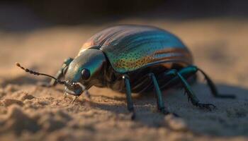 klein Rüsselkäfer kriechen auf Grün Blatt draußen generiert durch ai foto