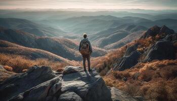 einer Person Wandern Berg Gipfel erreicht Erfolg generiert durch ai foto