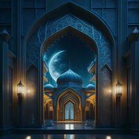 ein Bild von ein Moschee mit ein Mond und Sterne ai generiert foto
