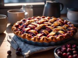 traditionell hausgemacht amerikanisch Blaubeere Kuchen. generativ ai. foto