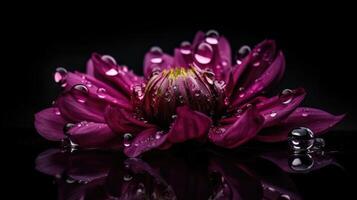 schließen oben von violett Blume mit Tropfen von Wasser. generativ ai foto