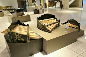 Jakarta, Indonesien-23 April 2023 indonesisch traditionell Kolintang Musical Instrument foto