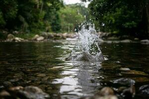 Spritzen gemacht mit ein Stein fallen in das Wasser von das Wasserfall im paraty im Rio de Janeiro foto